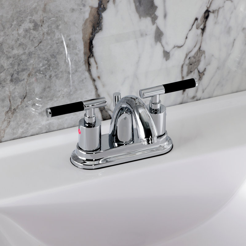 Robinet de salle de bain central à 4 poignées à 3 trous avec bonde escamotable Kingston, Chrome poli