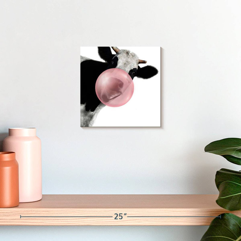 Impression sur toile Bubble Gum Cow, H 10 po x l 10 po x P 1,25 po