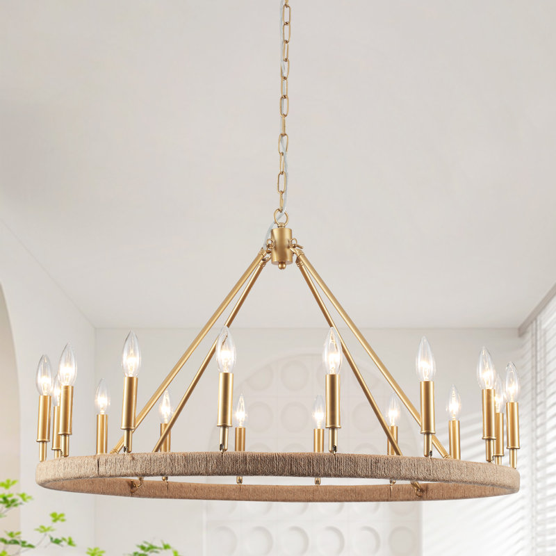 Katenia 16 - Light Dimmable Wagon Wheel Chandelier, Gold