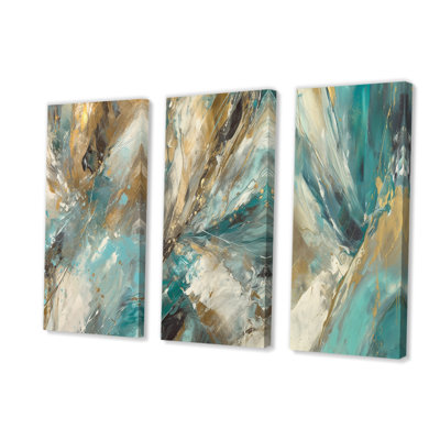 «Golden Hour In Turquoise Waves I» sur toile, reproduction de 3 pièces