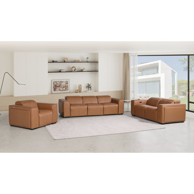 Ensemble de canapé inclinable, de causeuse et de fauteuil en cuir italien à grain supérieur Chikako