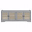 Banc de rangement pour chaussures, banc de rangement rustique, hall d'entrée multifonctionnel en bois avec coussin amovible, portes en rotin tissé et tablettes réglables-1349064149