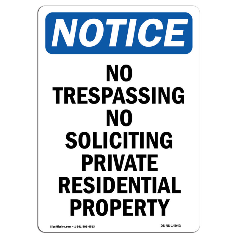 Panneau en aluminium 18 x 24 No Trespassing No Soliciting