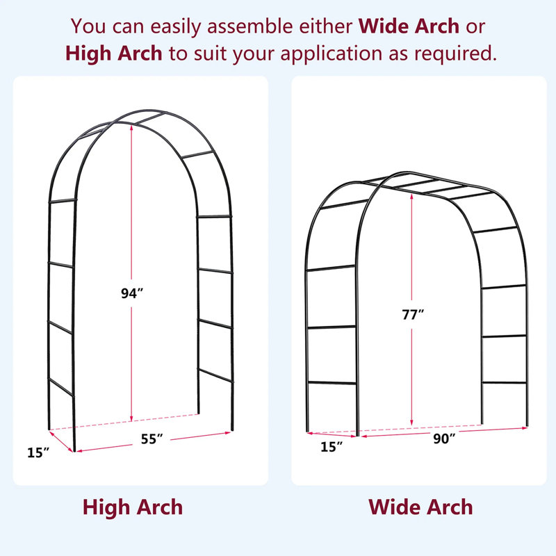 Treillis d'arche de jardin en métal - treillis de tonnelle réglable, structure en acier thermolaqué, idéal pour les plantes grimpantes et les décorations de mariage / jardin