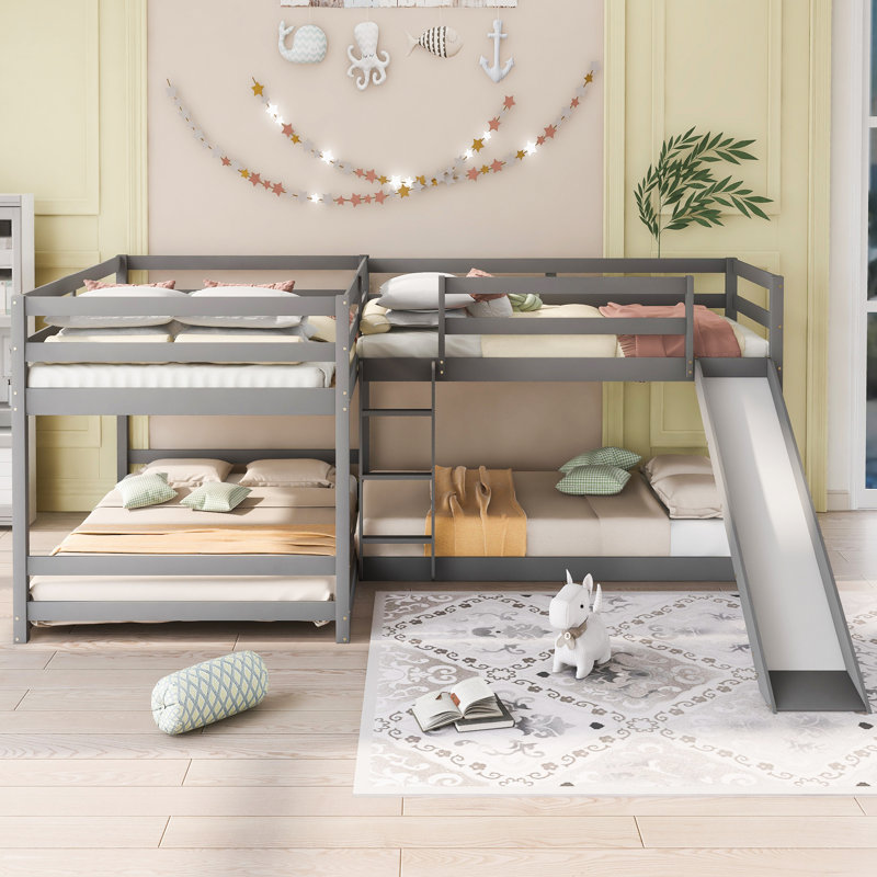 Jalishia Kids Twin Over Full Bunk Bed, Gray