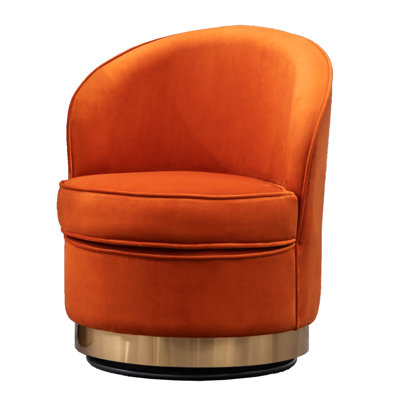 Orange Velvet Swivel Chair By - Stylish And Comfortable Addition Glamorous , High Foam Cushion, Polished Gold Base