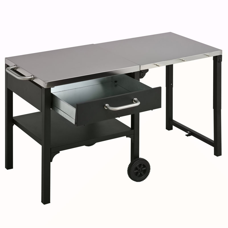 Outdoor Kitchen Cart Foldable Outdoor Prep Station Portable BBQ Cart Grill Cart With Foldable Top And Storage Space For Backyard, Patio
