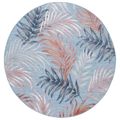 Tapis intérieur / extérieur à motif floral bleu / rouille Afeez
