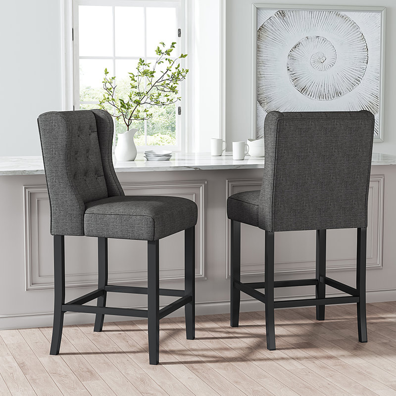 Southard Upholstered Counter Stool with Solid Wood Frame, Light Grey