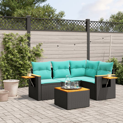  Ensemble de canapé de patio 5 pièces avec coussins en rotin de polyester noir