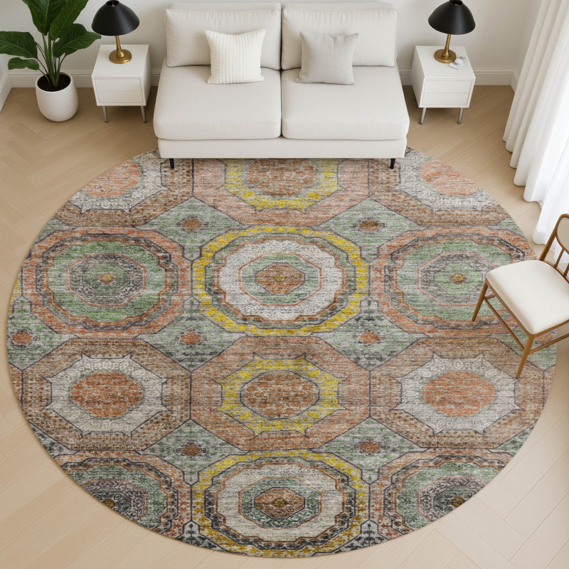 Premium Machine Washable Mayfield AMF2050 Panel Rug, 8' Round, Sage