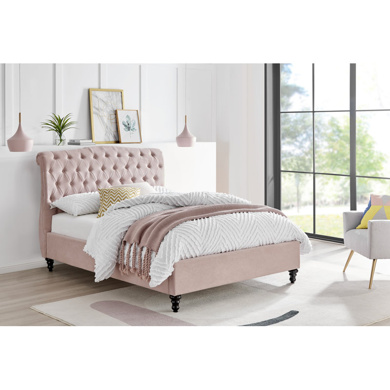 Fairfield Upholstered Velvet Sleigh Bed, Double (4'6), Pink