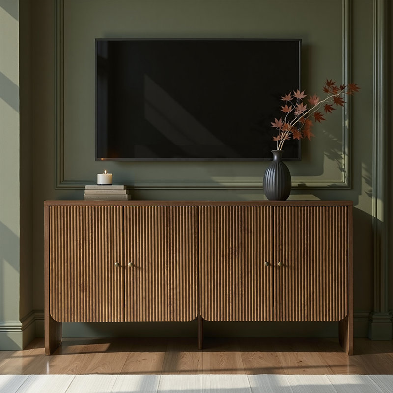 Martha 63"Wide Modern 4 Door Fluted Sideboard with Cable Management, Walnut