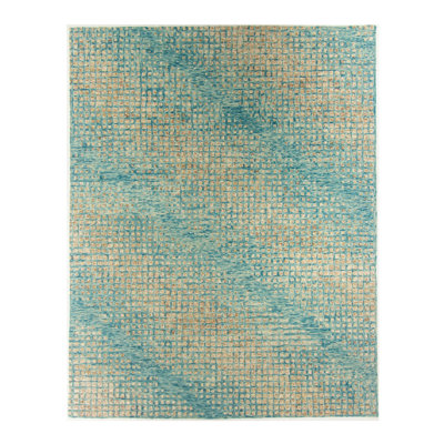 Hand Tufted Abstract Area Rug in Teal