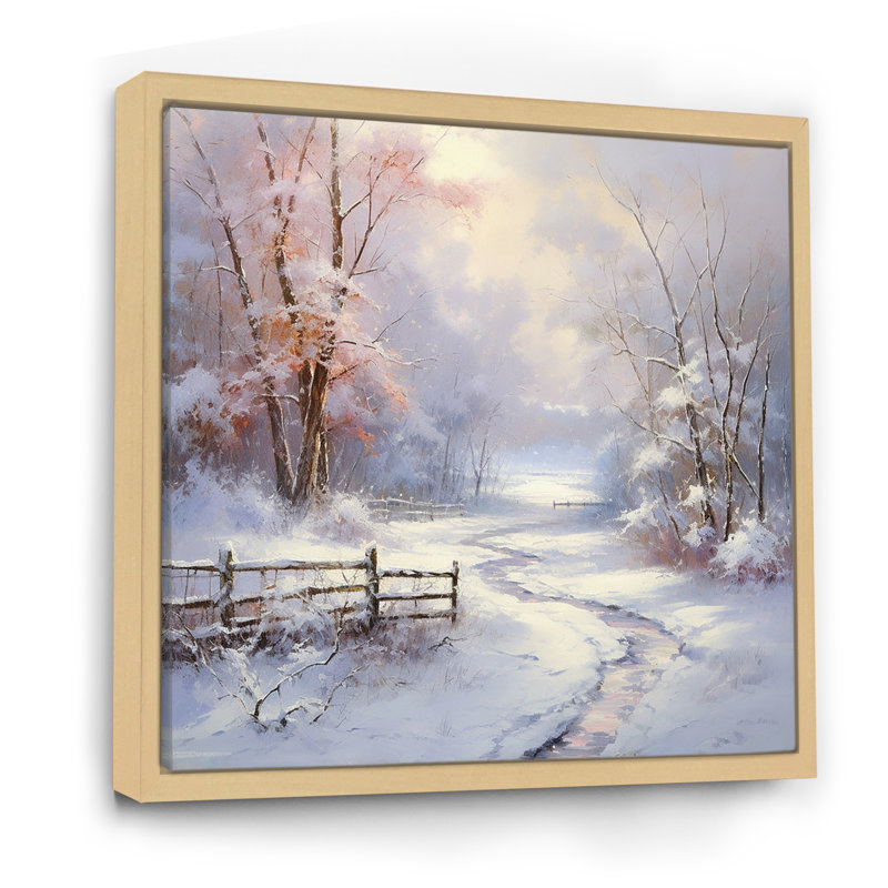 Winter's Silente River - Neige, art mural, H 24 po x l 24 po x P 1 po, Cadre naturel flottant