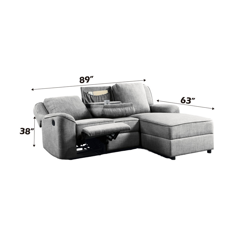 Canapé modulaire confortable en lin gris avec table rabattable - Créez un coin confortable