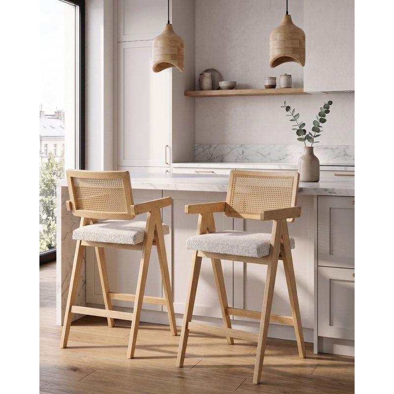 Upholstered Counter Stool with Solid Wood Frame