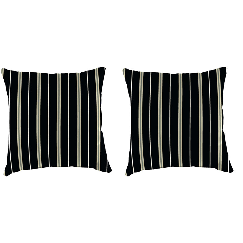 16" x 16" Outdoor Throw Pillow, Black/White/Green/Striped