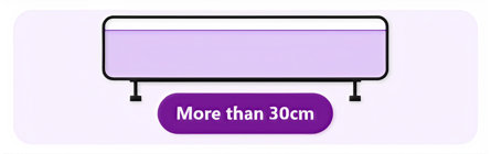 A graphic illustrating a platform bed base with the text More than 30cm, indicating a clearance height requirement.