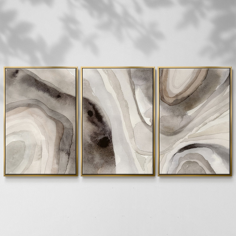 Stone Slices II - Toile encadrée multi-pièces, Encadrement doré, H 36 po x l 75 po
