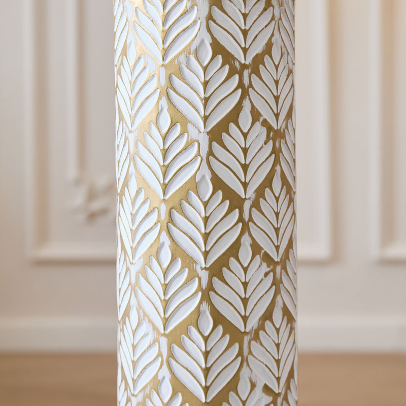 Medhansh Metal Floor Vase with Embossed Leaf Pattern, Handmade Tall Decorative Vase (Set of 3)