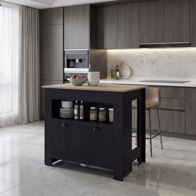 Îlot de cuisine avec plateau en bois manufacturé Kardel