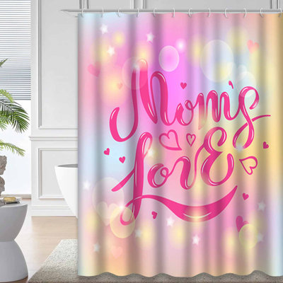 Mom Love Baby Lettering Clothes Badge Shower Curtain with 12 Hooks