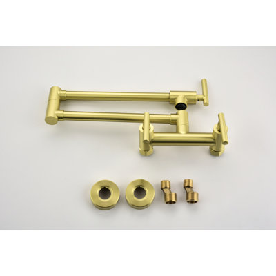 Hot & Cold Water Pot Filler - Brass, 3 Handles 2 Holes, Wall Faucet, Corrosion Treatment, Quiet Flow Brass Faucets For Filling Water, Mounted, Corrosion,