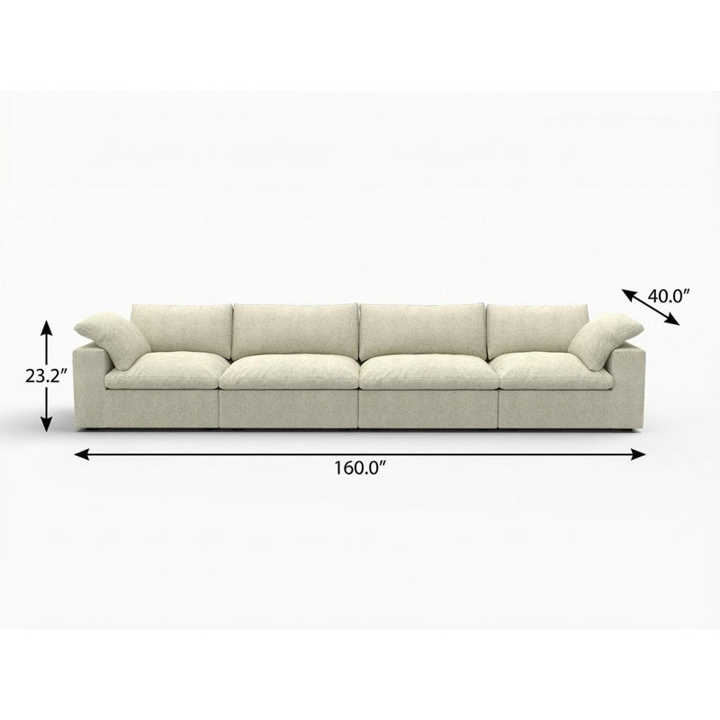 Canapé modulaire 160 po en mélange de lin kaki avec coussins décoratifs 160 po