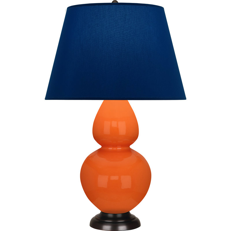 Lampe de table double gourde en céramique, Bleu marine/gris, Citrouille vernie / bronze, Bronze