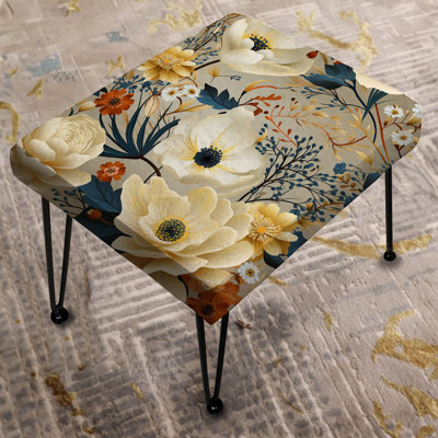 Ivory Boho Chic Floral Pattern - Floral Rectangle Ottoman