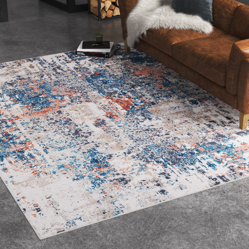 Tapis bleu / gris Nowell, Rectangle 7 pi 6 po x 9 pi 6 po