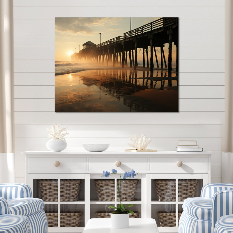 Beach Beach Pier Reflections IX - reproduction, H 30 po x l 40 po x P 1,5 po, Toile tendue