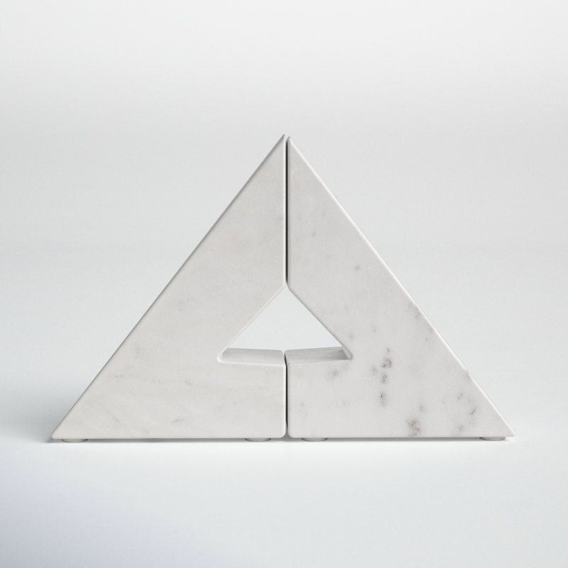 Set of 2 Right Triangle Marble Bookends Contemporary Abstract Angled Bookends