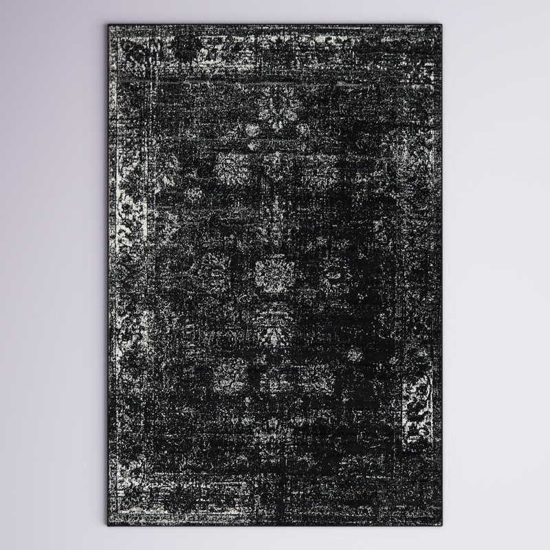 Tapis à motifs floraux Brandt, Rectangle 7 pi 1 po x 10 pi, Non, Noir