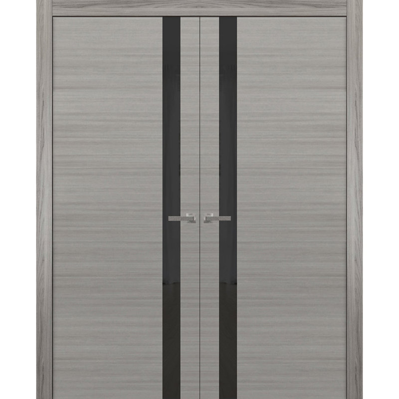 Portes françaises en bois givré Planum, 60 po x 80 po, Gris