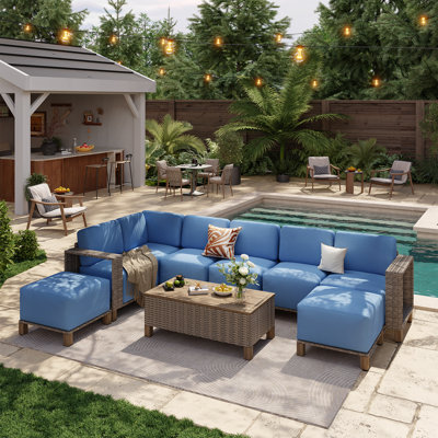 9-Piece Modular Outdoor Patio Sectional Sofa with 10" Cushion & Upgraded Wicker