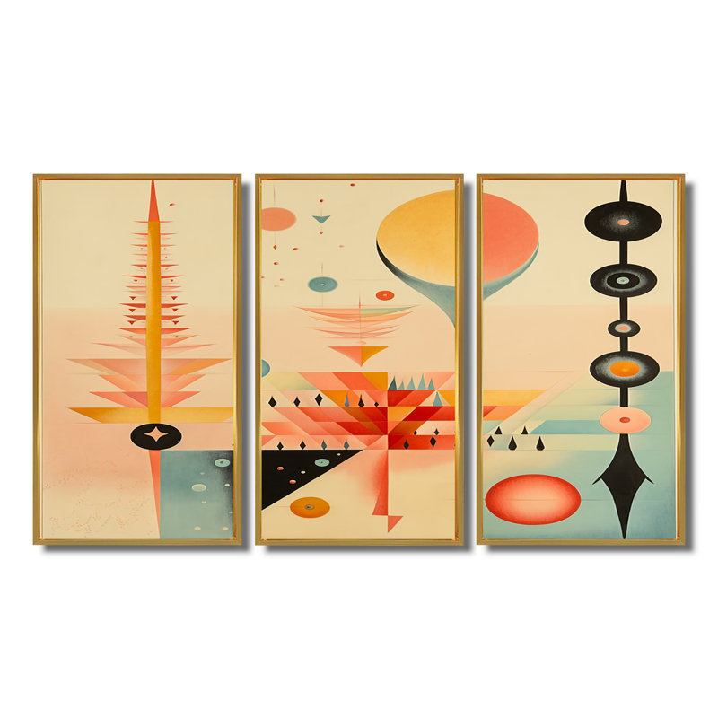 Brette - ensemble de reproductions d'art mural géométrique, Cadre flottant doré, H 28 po x l 36 po x P 1 po
