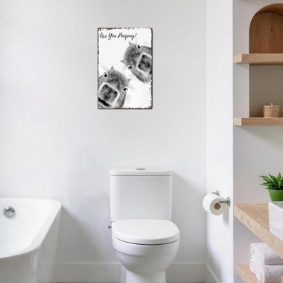 Capybara Vintage Metal Tin Sign, Are You Pooping, Rustic Aluminum Wall Decor, Funny Bathroom Restroom Wall Plaque, Waterproof Capybara Room Decor for Home Toilet Bar Cafe Wall Decoration, 8x12 Inch