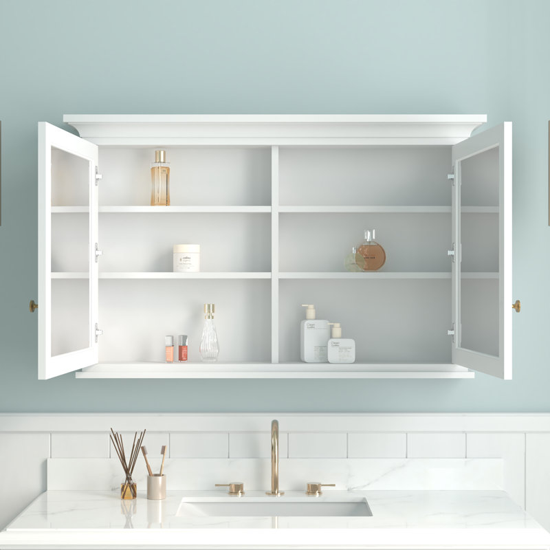 Pharmacie avec cadre en bois massif 30 po avec miroir et tablettes en bois, H 30 po x l 48 po x P 6,9 po