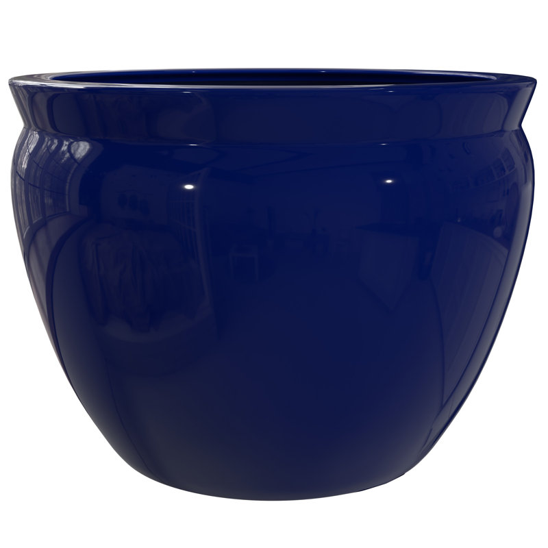 Vase de plancher en porcelaine Jalani, H 10,5 po x l 14,5 po x P 14,5 po, Bleu marine