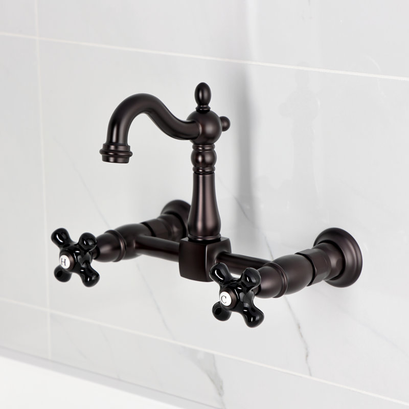 Kingston Brass Duchess Double-Handle 2-Hole Wall-Mount Bridge Kitchen Faucet, Oil Rubbed Bronze