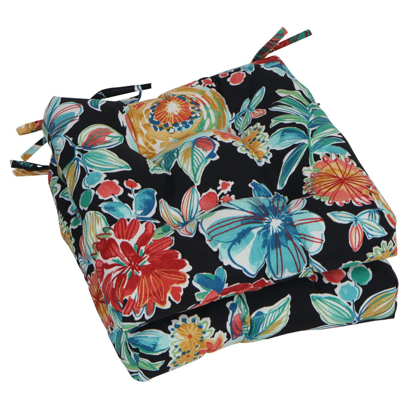 16-Inch Square Outdoor Tufted Chair Cushions (Set Of 2), Blue/Crestwood Marine Floral