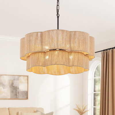 Lustre tambour cylindrique 23,2 po à 6 lumières festonnées