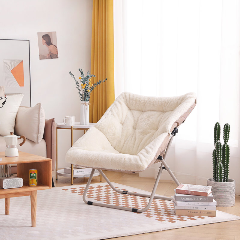 Soft Faux Fur Oversized Folding Accent Chair, Mélange de polyester beige