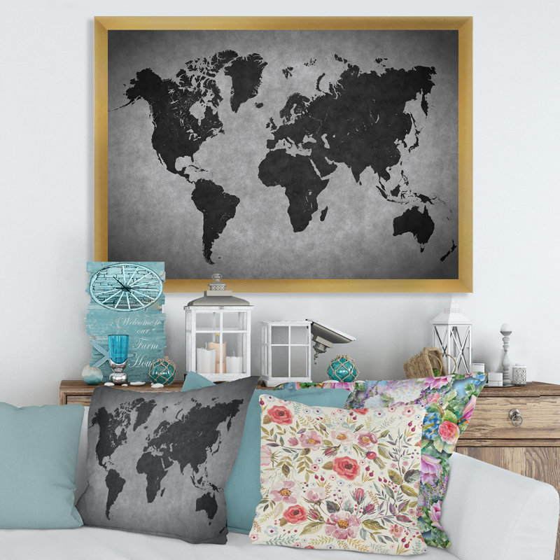 Ancienne carte du monde, reproduction d'art sur toile, H 24 po x l 32 po x P 1 po, Doré