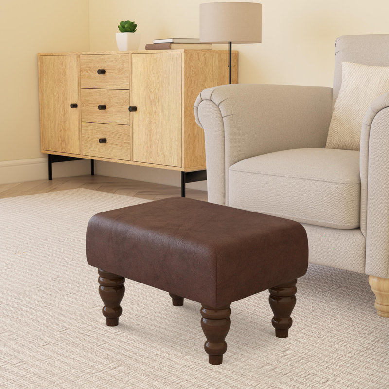 Large Footstools Wood Turned Leg , Mahogany, Chestnut Brown, Italian Leather