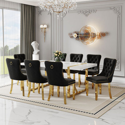 Ensemble de table de salle à manger pour 8 personnes, ensemble de table de cuisine et chaises de salle à manger en similicuir pour 8 et 9 pièces