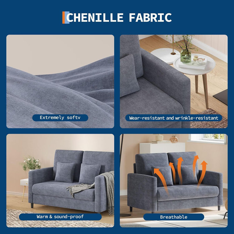 Fauteuil d'appoint 51 po, causeuse en chenille et canapé, Gris