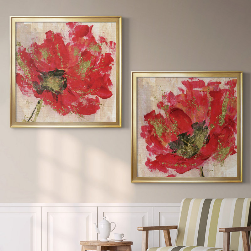 Red Infusion I - ensemble de 2 reproductions d'art encadrées, Toile encadrée dorée, Pas de tapis